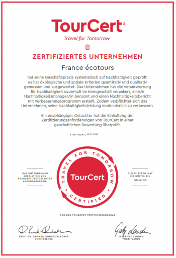 Zertifikat Tourcert France écotours 2018 Zertifikat Tourcert France écotours 2018